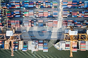 Aerial top view container and cargo ship, import export, busines