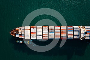 Aerial top view container cargo ship in import export business