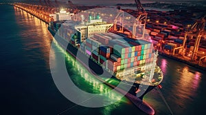 Aerial top view Container carrier ship and business logistic commercial intermodal freight transport in import export,