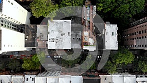 Aerial top view of downtown Brooklyn with street and traditional building. New York City, USA.