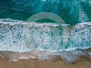 Aerial top view by drone of tropical Falasarna beach on Crete, Greece