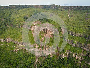 Aerial top view forest tree, Cliff large on the mountain in Asian rainforest ecosystem and healthy environment concept and