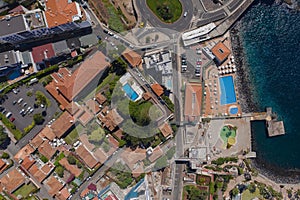 Aerial top view of Funchal bay, Madeira island Portugal photo