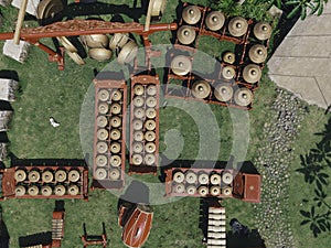 Aerial top view of Gamelan, traditional javanese and balinese music instuments