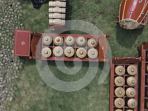 Aerial top view of Gamelan, traditional javanese and balinese music instuments