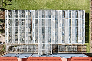 Aerial top view of glasshouse