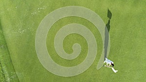 Aerial top view of golf course in luxury tropical resort Punta Cana, Dominican Republic