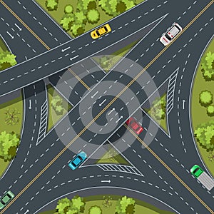 Aerial top view highway junction, cross roads, interchange and expressway is an important infrastructure, vector