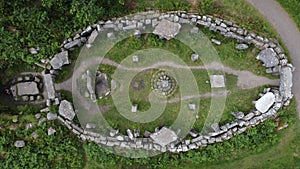 Aerial top view of the historic Druids Temple in Ilton, England