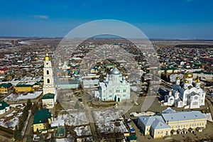 Aerial top view of Holy Trinity Seraphim monastery in Diveevo, Russia