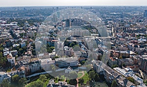Aerial top view of Kiev city skyline from above, Kyiv center downtown cityscape, Ukraine