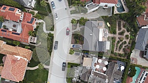 Aerial top view of La Jolla Hermosa villas with pool. San Diego, California, USA