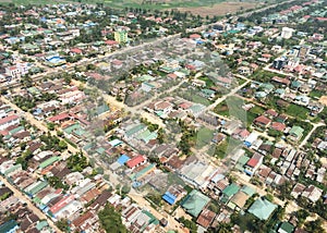 Aerial Top View Landscape Myanmar city house in countryside developing area