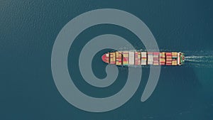 Aerial top view large cargo vessel ships under drone.