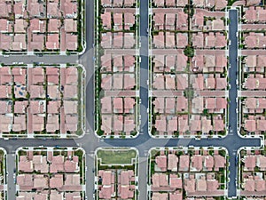 Aerial top view of large-scale residential neighborhood, Irvine, California