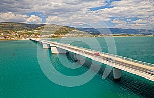 Aerial view of a long bridge above a sea, island Ciovo in Croatia photo