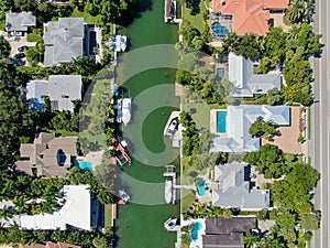 Aerial top view of luxury villas in Bay Island