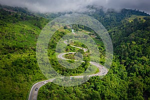 Aerial top view of Mountain and Road to Phu Thap Boek in the morning. Phetchabun Thailand photo