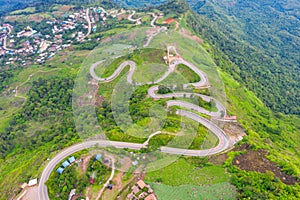Aerial top view of Mountain and Road to Phu Thap Boek in the morning. Phetchabun Thailand photo