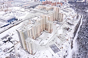 Aerial top view of new city residential area under construction