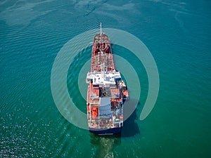 Aerial top view Oil ship tanker carier oil from refinery on the sea. Aerial top view