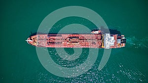 Aerial top view Oil ship tanker carier oil from refinery on the sea. Aerial top view