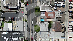 Aerial top view of Pacific Beach downtown road, San Diego