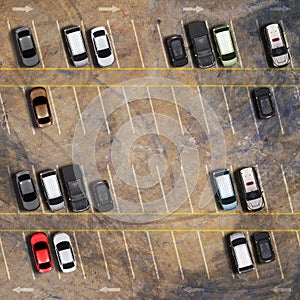 Aerial top view of parking lot