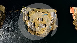 Aerial top view photo of floating islands next to each other