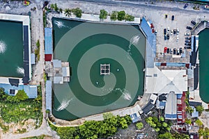 Aerial top view of a pool in Miri Marina Bay
