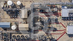 Aerial top view power plant for support oil and gas refinery petrochemical plant industrial. Power plant top view