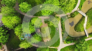 Aerial top view Public park in south part of Siauliai city