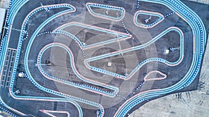 Aerial top view race kart track, Track for auto racing top view, Car race asphalt and curve street circuit, Aerial view asphalt