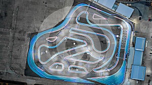 Aerial top view race kart track, Track for auto racing top view, Car race asphalt and curve street circuit, Aerial view asphalt