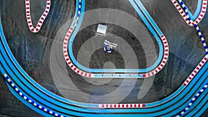 Aerial top view race kart track, Track for auto racing top view, Car race asphalt and curve street circuit, Aerial view asphalt