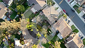 Aerial top view of residential subdivision house neighborhood, South California