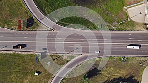 Aerial top view of road interchange or highway intersection