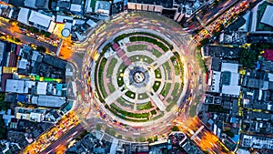 Aerial top view road roundabout with car lots, Aerial view roa