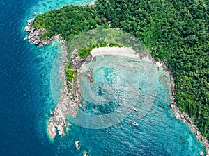 Aerial top view of Similan Islands. It is an archipelago in the Andaman Sea off the coast of, and part of, Phang Nga Province in