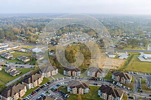 Aerial top view of small town in Denham Springs in Louisiana good weather autumn day