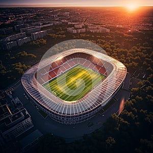 Aerial top view of a soccer football field stadium