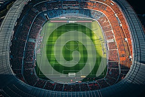 Aerial top view of a soccer football field stadium