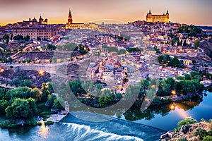 Aerial top view of Toledo, historical capital city of Spain