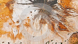 Aerial top view tourist explore mud volcanoes in Chachuna nature reserve with green landscape background