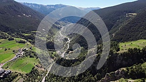 Aerial Top View Town Andorra La Vella Mountains, Funicamp D`encamp, Catalonia 15 september 2022