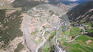 Aerial Top View Town Andorra La Vella Mountains, Funicamp D`encamp, Catalonia 15 september 2022