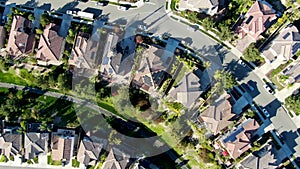 Aerial top view of upper middle class neighbourhood with residential house