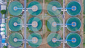 Aerial top view water treatment plant, Aerial top view recirculation solid contact clarifier sedimentation tank