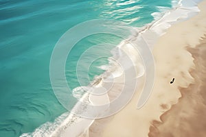 Aerial top view of wave sea beach sand