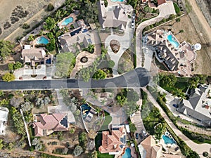 Aerial top view of wealthy mansion in East Canyon Area of Escondido